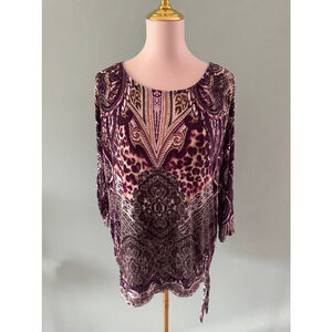 Women's Chico's Top Size 2 Purple Brown Patterned